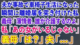 【スカッとする話】夫が事故で車椅子生活になった瞬間に離婚届を突き付けた私。義母「この薄情者、誰が介護するのよ」私「あの女がいるじゃない」義母「は？」夫「…」実は【修羅場】