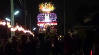 袋井市浅羽芝八幡神社祭典2014 2日目 その17　東栄車、祭典本部へ