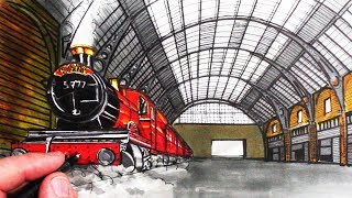 How to Draw a Train in Perspective: Hogwarts Express