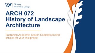 ARCH 072: Finding articles using Academic Search Complete