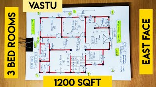 1200 sqft east facing house plan with vastu II 3 bed rooms house plan II EAST FACE HOUSE PLAN
