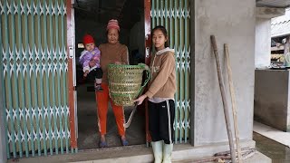 Poor girl on the farm, decorating flowers, buy bamboo products to store things, growing vegetables