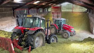 Cumbrian Silage 2022. Claas Jaguar 950 and MF team with the Massey 135 rolling the pit!