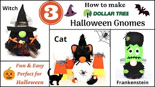 3 HALLOWEEN GNOME DOLLAR TREE DIY | How to make DIY Dollar Tree Gnomes | Halloween Witch Cat Frankie