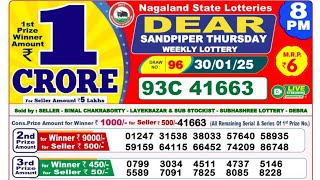 NAGALAND STATE DEAR LOTTERY RESULT 30.01.2025 | Dear Sandpiper Thursday Weekly Lottery Live Draw