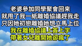 老婆參加同學聚會回來，就甩了我一紙離婚協議讓我滾，只因她初戀離婚她想立馬上位，我在離婚協議上簽上字，帶著女兒離開她卻瘋了【清風與你】#激情故事#大彬情感#夢雅故事#一口氣看完#小說