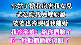 小姑子搶我房害我女兒，老公勸我大度原諒，婆婆也冷臉逼我離婚，我冷笑道：給你們臉了！下一秒他們徹底傻眼了！#家庭倫理  #深夜讀書 #情感故事 #情感秘密 #情感