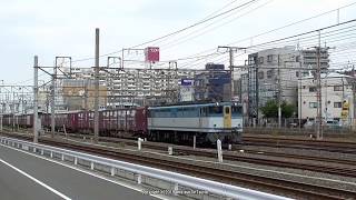 JR貨物　EF65 2127号機が牽引する5087ﾚ貨物列車を吹田西側付近で撮影（R.1.8.29）