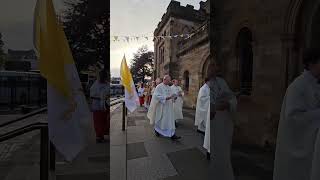 Procession for the start of the Mass at St Mirin's Cathedral with the Papal Nuncio Archbp Buendia.