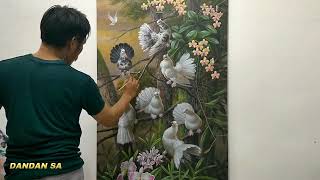 CARA MENGGAMBAR - MELUKIS BURUNG MERPATI, ANGGREK DAN POHON / HOW TO DRAW DOVE, ORCHID AND TREE, 51