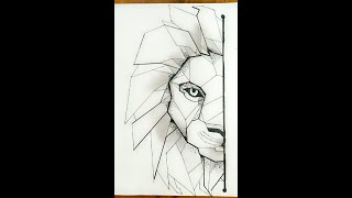 Geometric Art || Lion face drawing || Easy geometric drawing idea