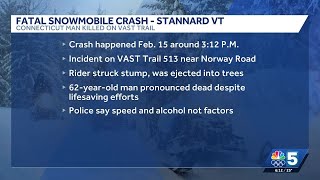 Connecticut man dies in fatal snowmobile crash in Stannard Vermont