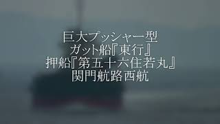 巨大プッシャーのガット船『東行』押船『第五十六住若丸』関門航路西航