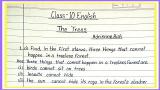 the trees class 10 question answer | class 10 english poem the trees question answer |