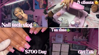 LIFE AS A NAIL TECH VLOG🩷 $700 day💰| Girl Talk🐸| 13 hour shift