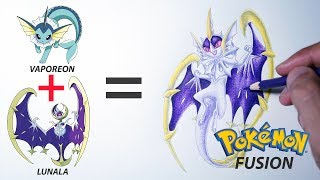 VAPOREON + LUNALA  | Pokemon Fusion Drawing | EEVEELUTIONS | #15