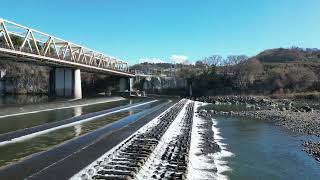 【ドローン空撮素材】群馬県渋川市坂東橋〜利根川