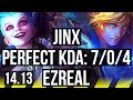 JINX & Sona vs EZREAL & Karma (ADC) | 7/0/4, 65% winrate, Godlike | EUW Master | 14.13