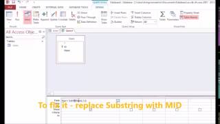 MS Access - Fix Error undefined function 'substring' in expression