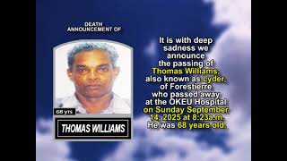 Thomas Williams ~ Short Obituary