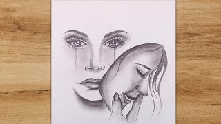 How to Draw a Sad Girl Wearing a Smiling Face Mask | Artoo Drawing