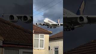 Airbus A380 Landing Low over the Houses  #airbus #airplane #aviation