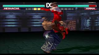 Tekken 3 Move Sweep Heihachi bearhugs Anna in red costume 5 rounds, max life