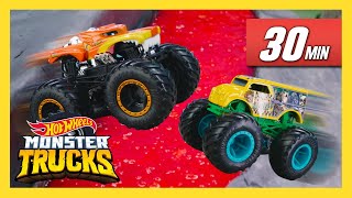 Racing on FALLING Tracks! | Monster Trucks | @HotWheels