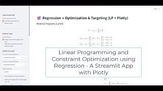 Streamlit App for Regression Based Linear Programming