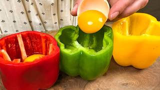 Just put an egg in peppers and you will be amazed! Delicious peppers with ham and cheese!