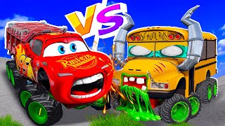Big & Small:McQueen SuperHERO and Mater VS Miss Fritter ZOMBIE Slime apocalypse