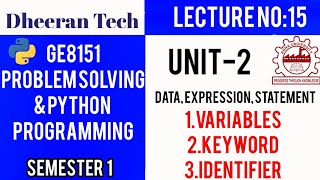 GE8151|PROBLEM SOLVING AND PYTHON PROGRAMMING|PSPP|Manojkumar Lectures|variable, keyword, identifier