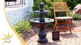 Sunnydaze 2-Tier Solar Outdoor Water Fountain with Battery Backup - Black Finish -AMP-F802 BLK