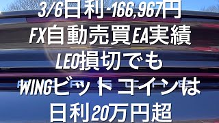 3/6日利-166,967円 FX自動売買EA実績 Leo損切でもWINGビットコインは日利20万円超