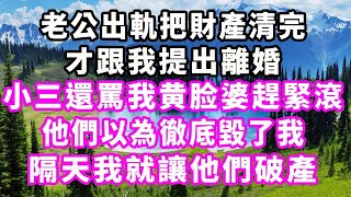 老公出軌把財產清完，才跟我提出離婚，小三還罵我黄脸婆趕緊滾，他們以為徹底毀了我，隔天我就讓他們破產