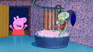 Squidward was scared PEPPA PIG and All Pop Spongebob Characters