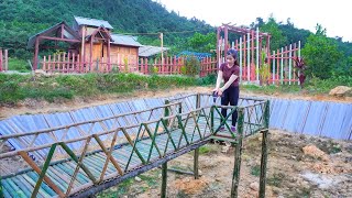 Building Bamboo Bridge And Cabin On Fish Pond - Alone Girl BUILD LOG CABIN, Free Life