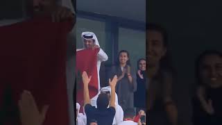 Qatari Amir Sheikh Tamim celebrates with Morocco victory against Spain