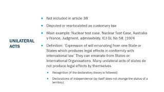 4. International Law Course. Sources: Unilateral acts, general principles of law and others