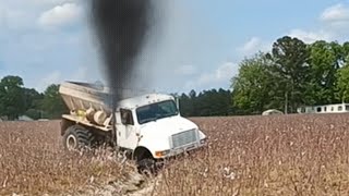 International Fertilizer Spreader Truck  crossing a big wash  ditch.  #wins