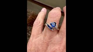 Vintage Bypass Diamond Trillion Cut Sapphire Ring in White Gold