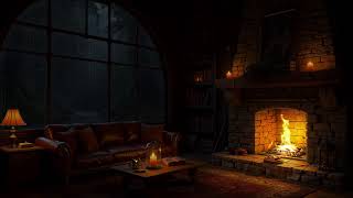 Relieve Insomnia Symptoms with Calming Rain Sounds in a Cozy, Fireplace Room