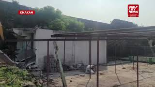 Archaeological department demolishes illegal structures around Sangram Durg fort