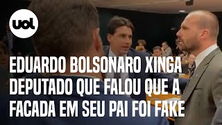 Eduardo Bolsonaro xinga deputado que falou que a facada em Jair Bolsonaro foi fake
