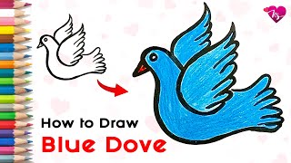 Easy Drawing! How to draw Blue DOVE of Peace drawing and coloring step by step doodle art