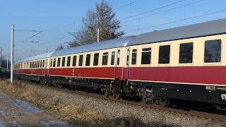 Colourful train traffic near Ostermünchen with Rheingold, ICE, EC, M and freight trains