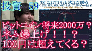 【投資】#59　ネム爆上げ！ビットコイン将来2000万？仮想通貨ビットコイン、イーサリアム、リップル、ネム、IOST、BAT、クアンタムのチャート分析！