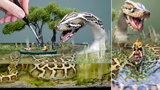 GIANT PYTHON SNAKE Hunts Florida Swamps, Diorama, Resin, Polymer Clay