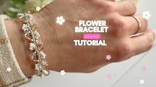 flower bracelet tutorial, how to make beaded flower bracelet, diy step by step tutorial