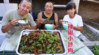 农村小院美食，用牛肉酱做辣椒炒肉，一口下去，香辣过瘾，超满足